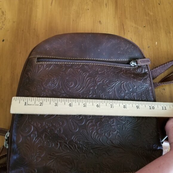 Jack Georges Brown Floral Embossed Leather Backpack Tote Satchel Bag Purse - Picture 5 of 16